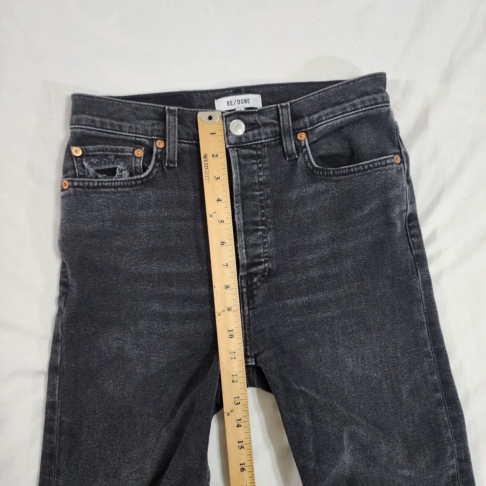 Re/Done High-rise Loose Cropped Raw Hem Jeans Faded Black Women's Size 28 Waist