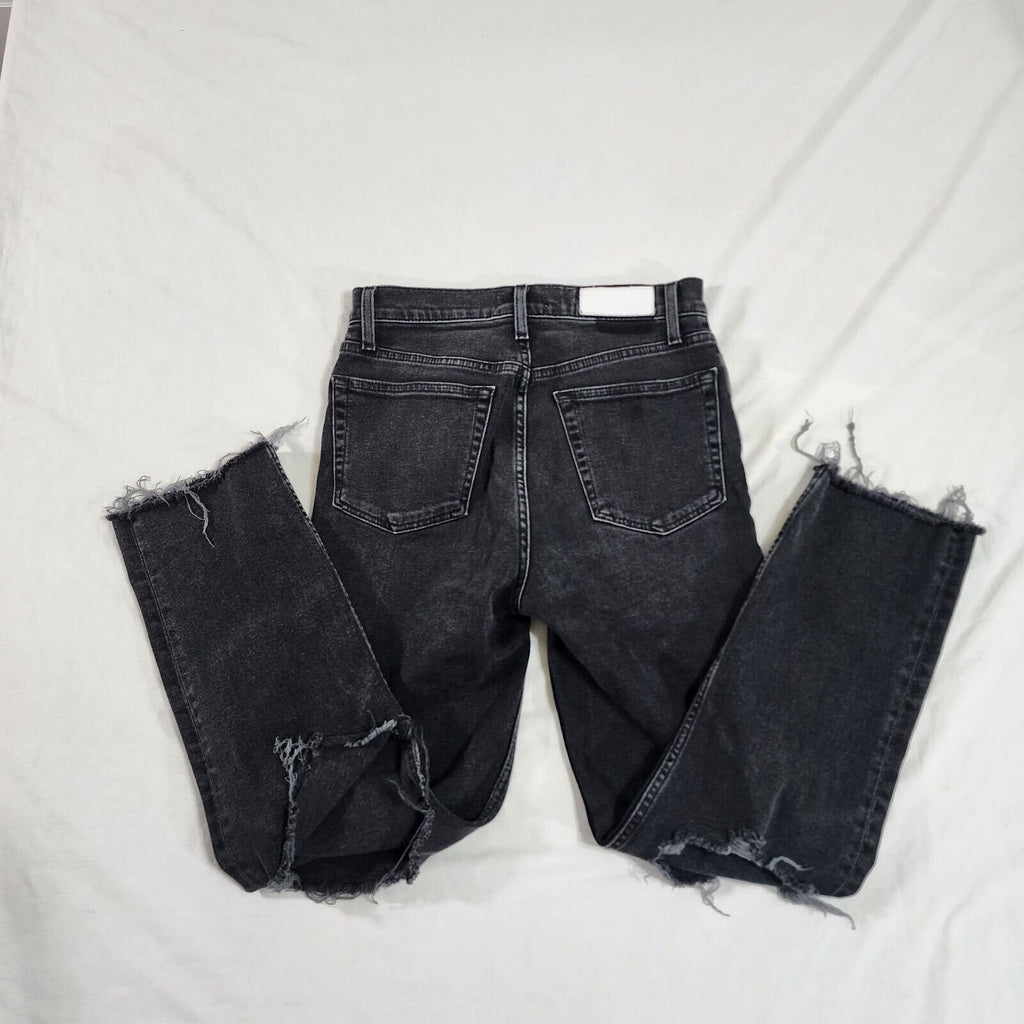 Re/Done High-rise Loose Cropped Raw Hem Jeans Faded Black Women's Size 28 Waist
