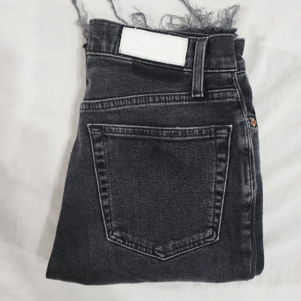 Re/Done High-rise Loose Cropped Raw Hem Jeans Faded Black Women's Size 28 Waist