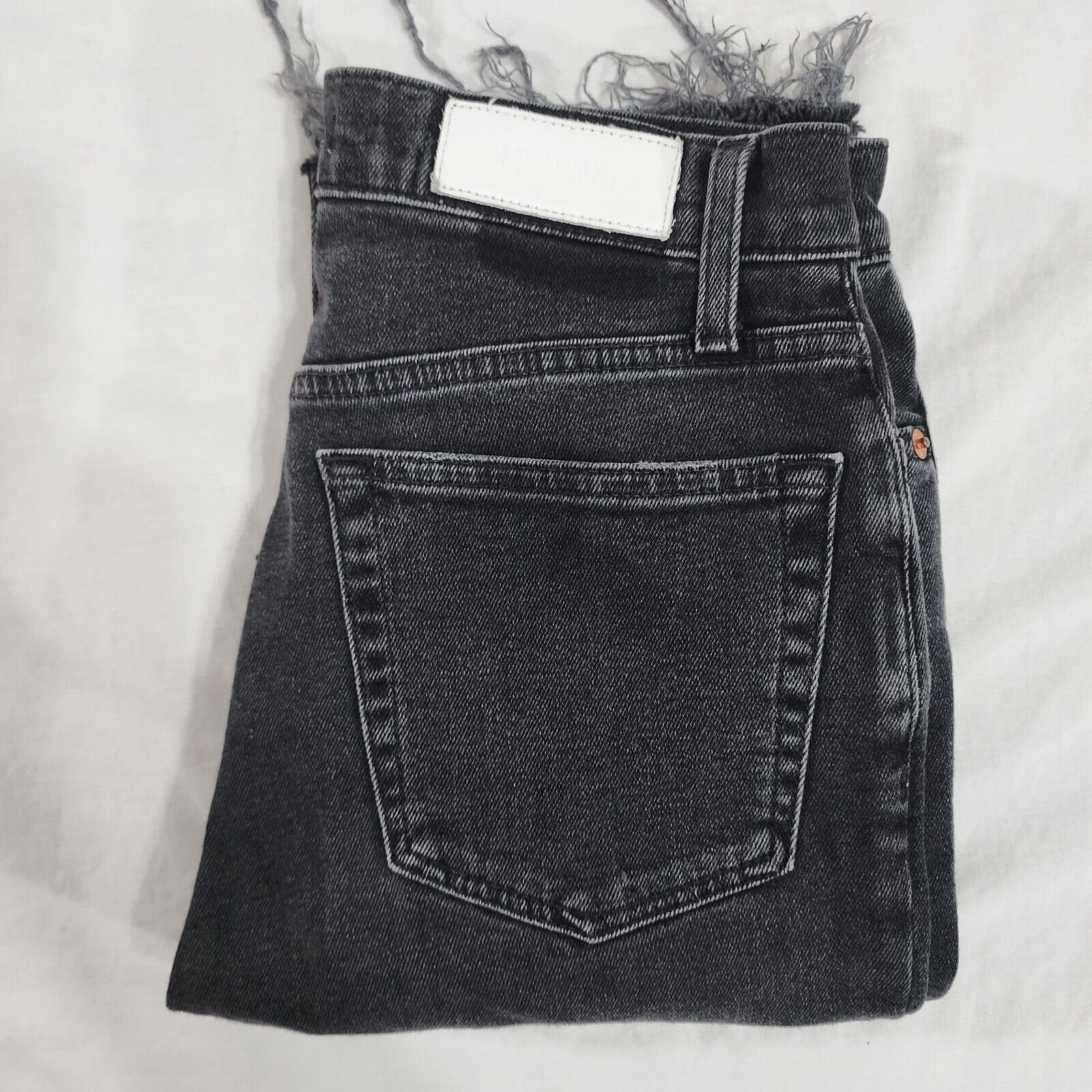 Re/Done High-rise Loose Cropped Raw Hem Jeans Faded Black Women's Size 28 Waist