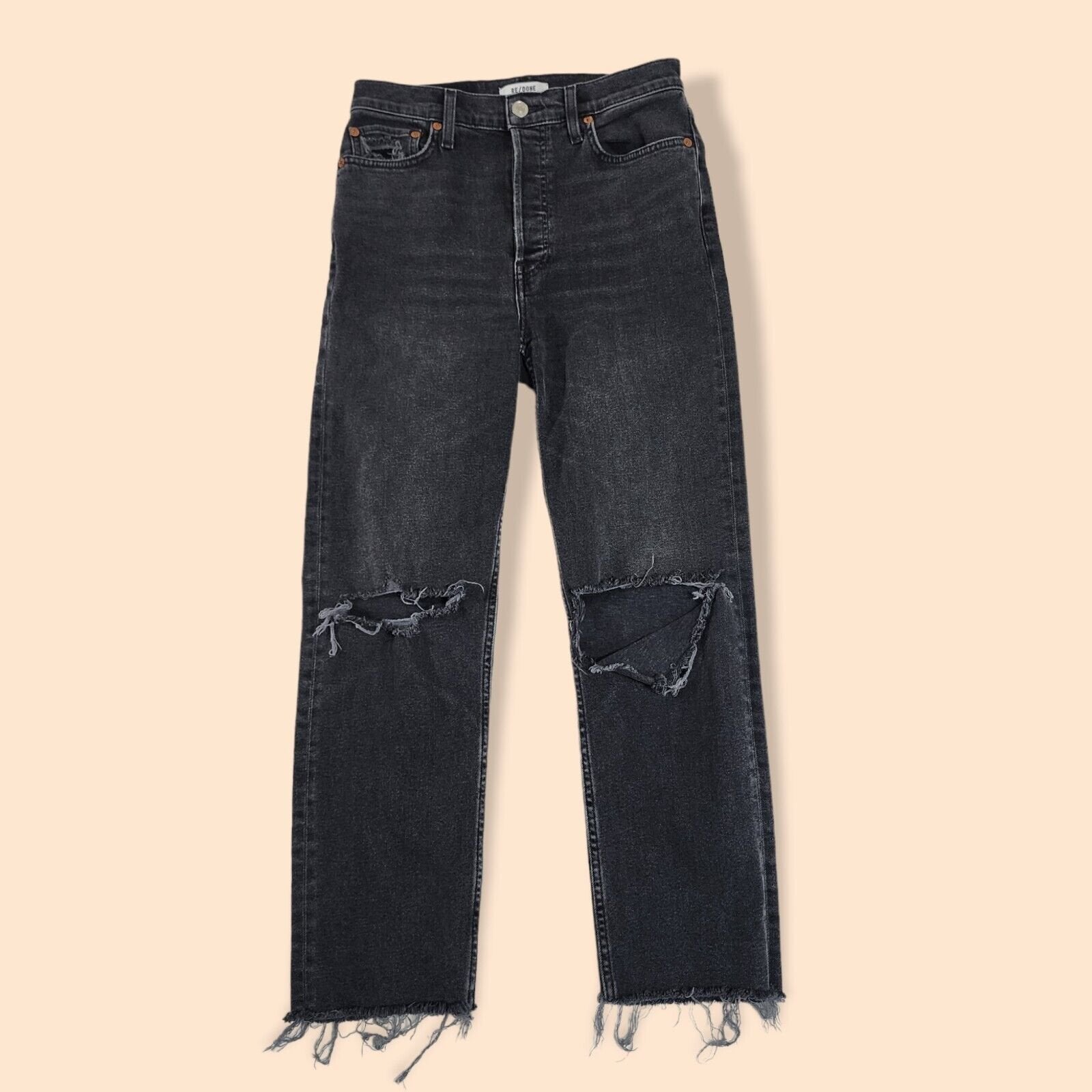 Re/Done High-rise Loose Cropped Raw Hem Jeans Faded Black Women's Size 28 Waist