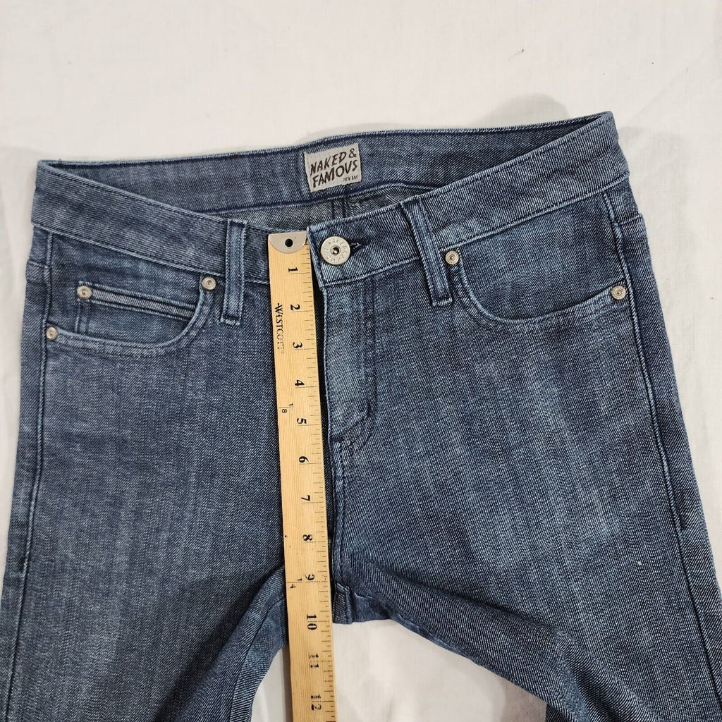 Naked and Famous Skinny Guy Japanese Silk Denim 29x27 Dark wash Indigo Blue EUC
