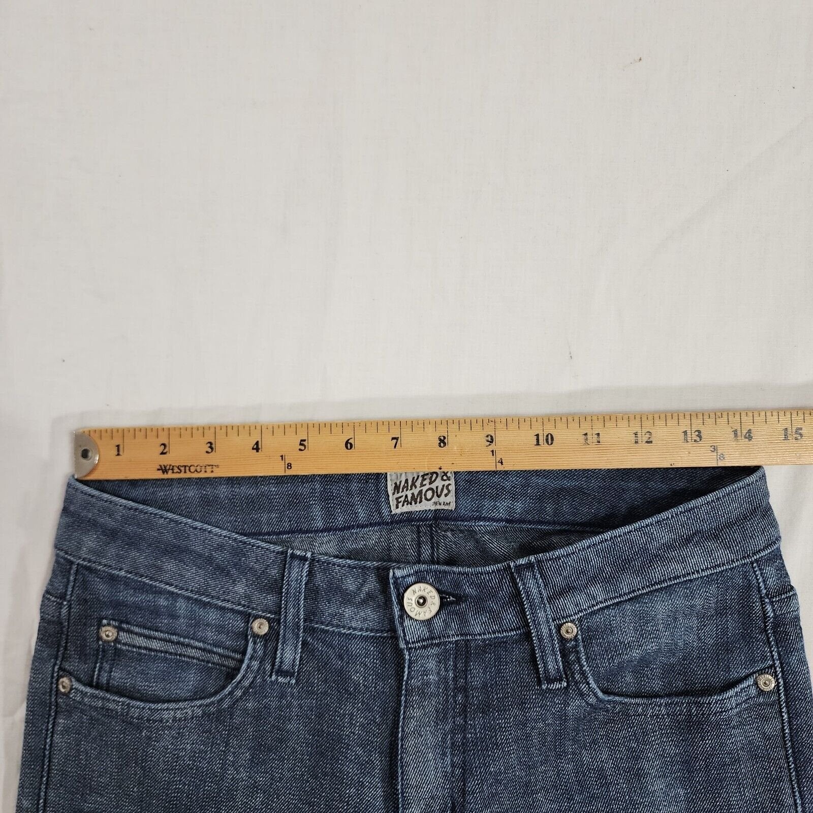 Naked and Famous Skinny Guy Japanese Silk Denim 29x27 Dark wash Indigo Blue EUC