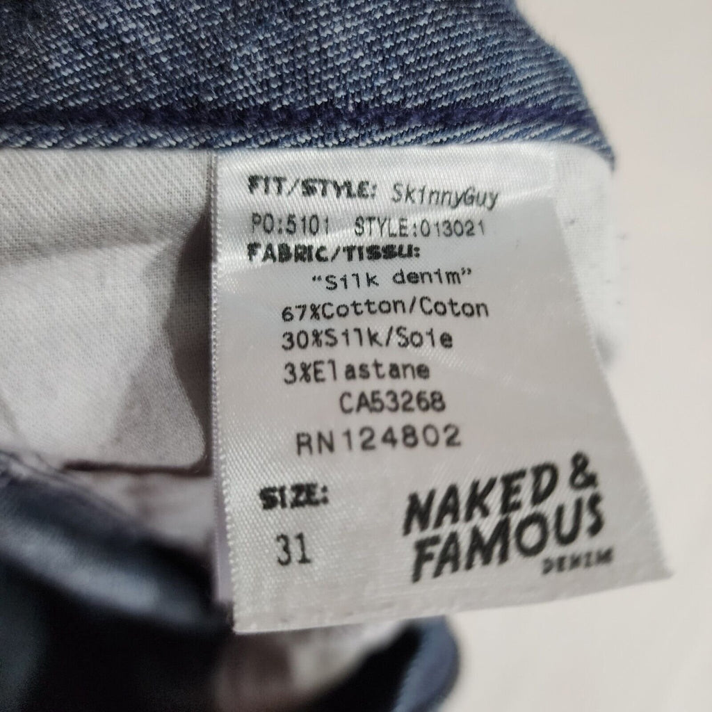 Naked and Famous Skinny Guy Japanese Silk Denim 29x27 Dark wash Indigo Blue EUC