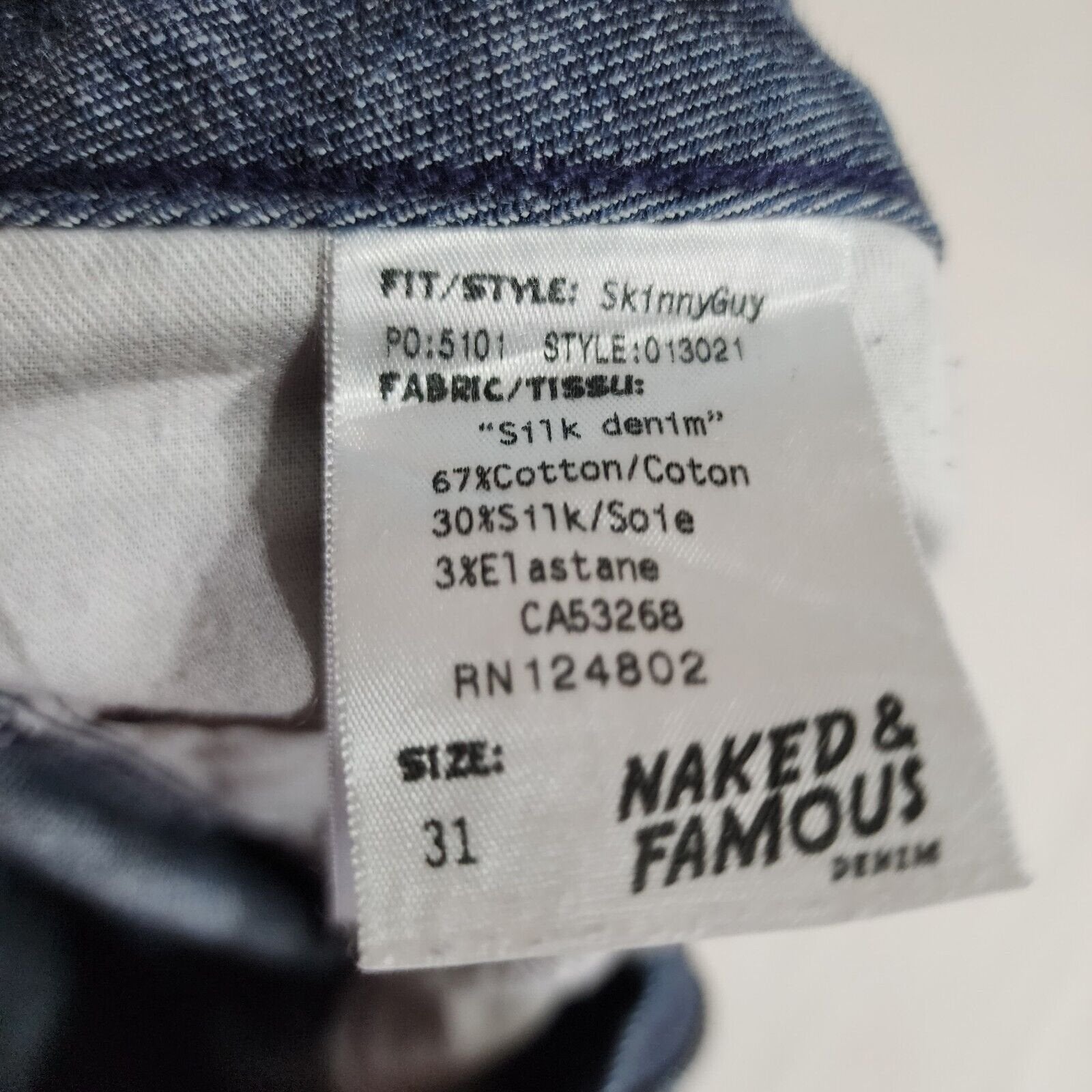 Naked and Famous Skinny Guy Japanese Silk Denim 29x27 Dark wash Indigo Blue EUC