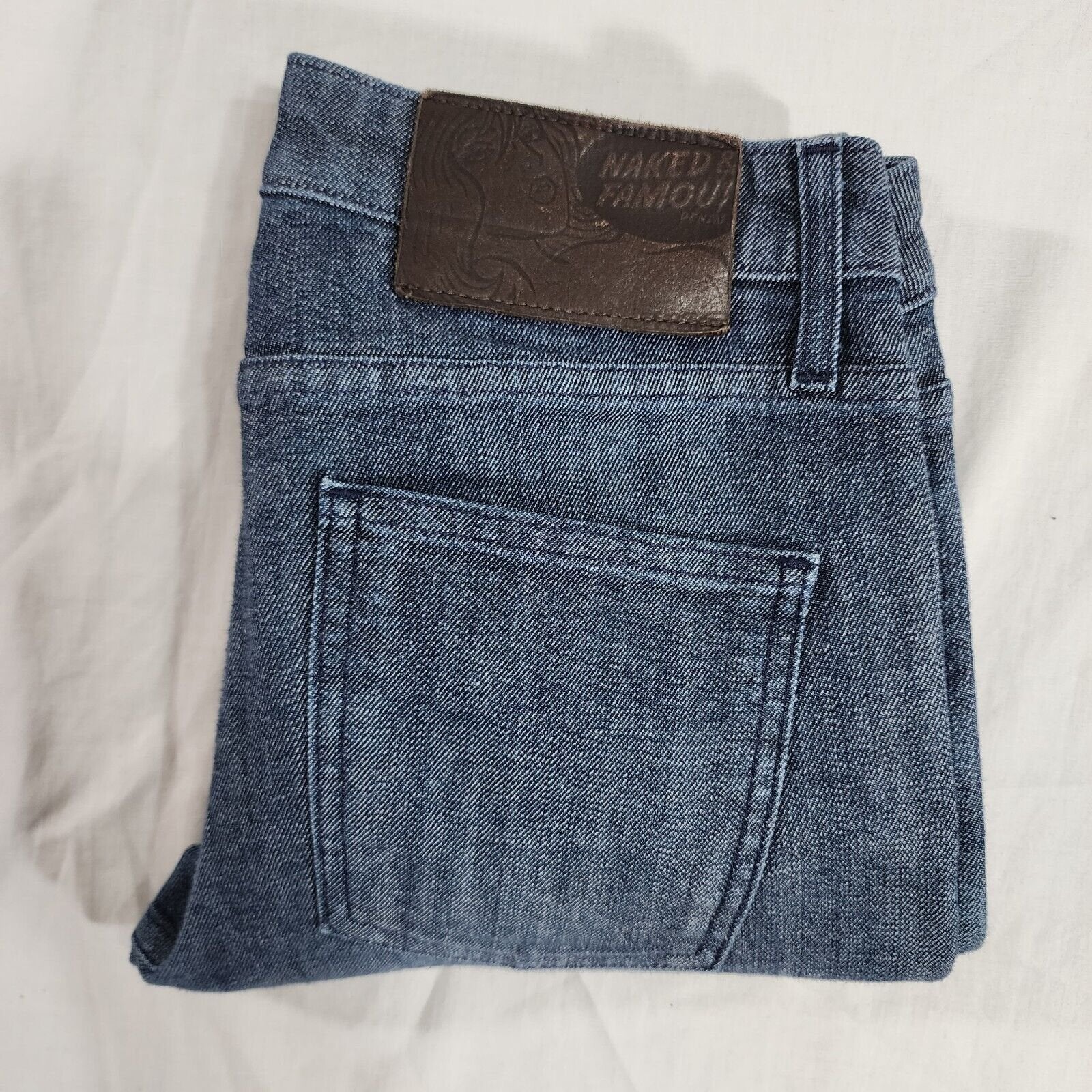 Naked and Famous Skinny Guy Japanese Silk Denim 29x27 Dark wash Indigo Blue EUC