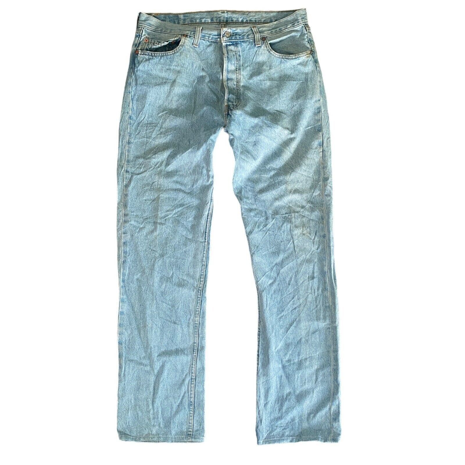 Vintage Mens Levi's 501 Regular Straight Jeans Blue Button W38 L34 Made In UK