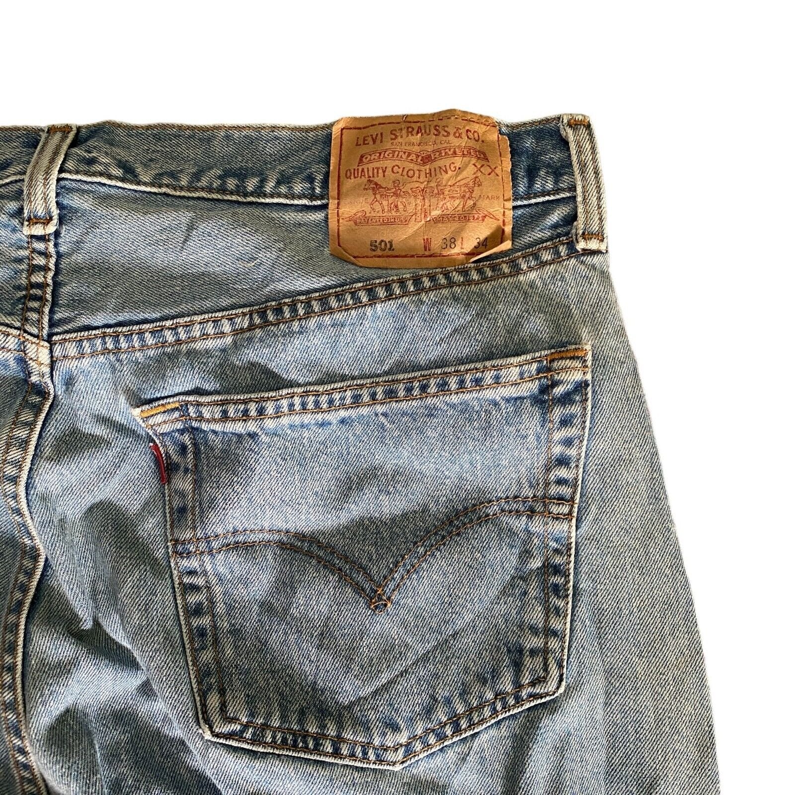 Vintage 90s Levis 501 Original Riveted Straight Leg Denim Blue Jeans W38 L34
