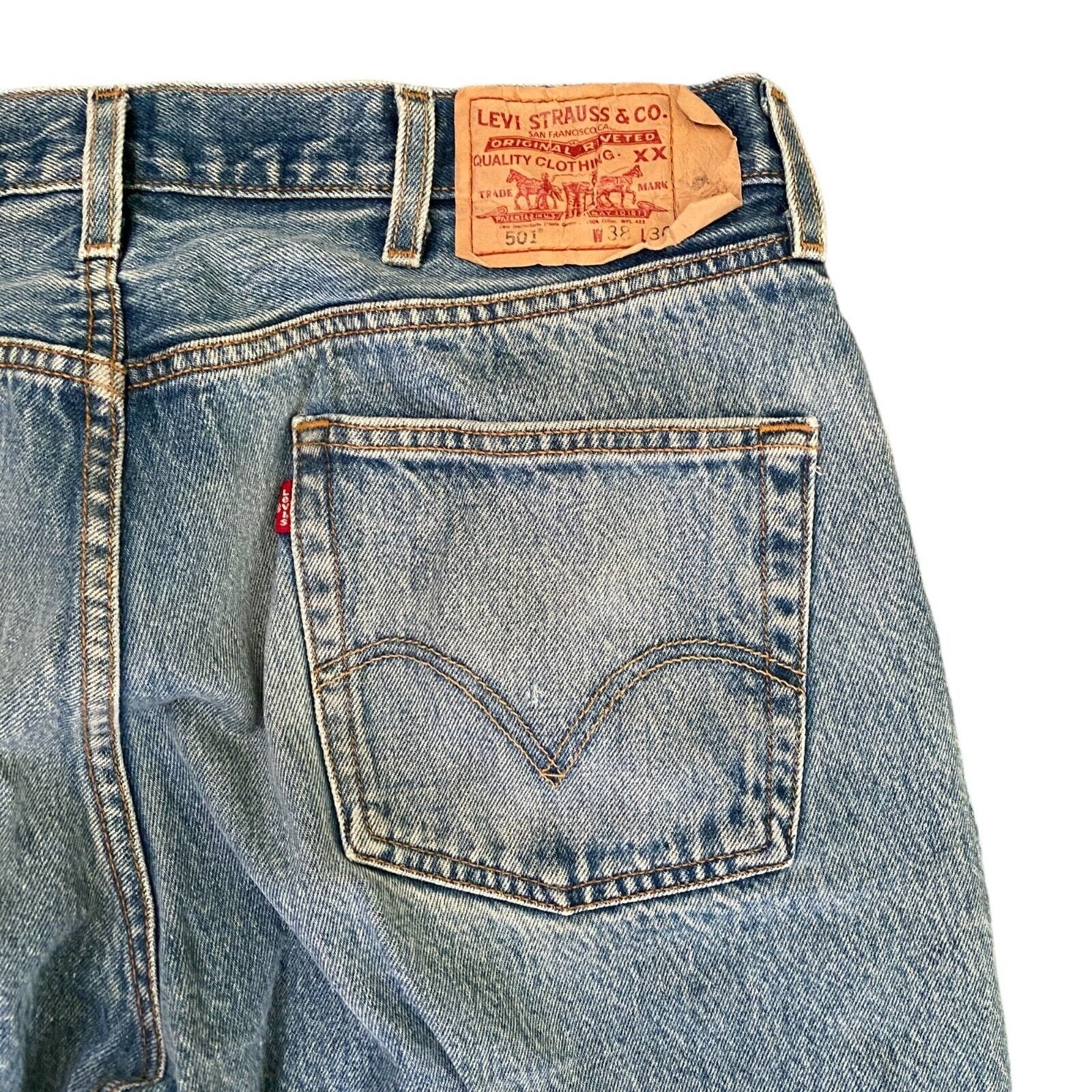 Vintage Levis 501 Original Straight Fit Denim Blue Jeans W38 L36