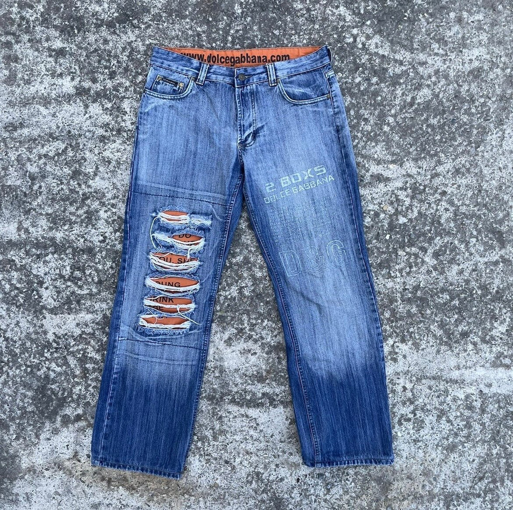 2001 Dolce & Gabbana Poem distressed denim
