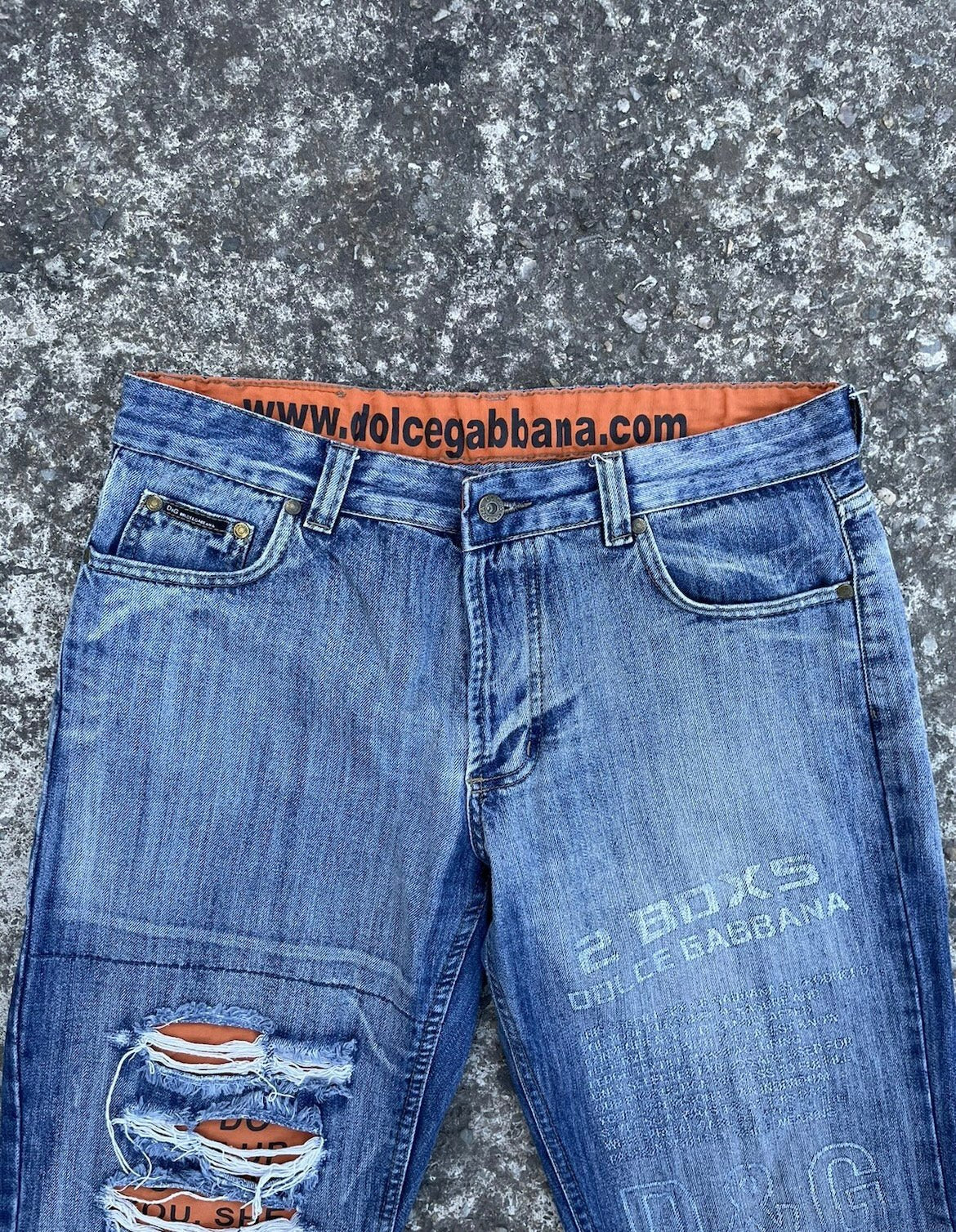 2001 Dolce & Gabbana Poem distressed denim