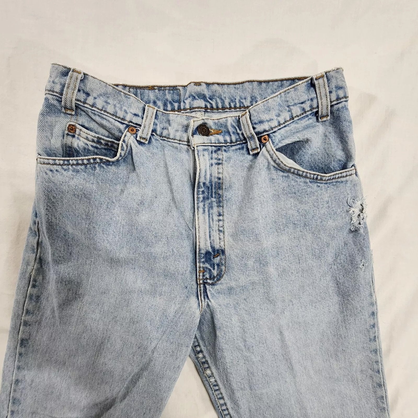 Vintage Levis Light Wash 30 X 25 Distressed Worn Tattere Blue Jeans Orange Tab