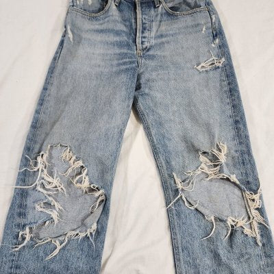 Agolde Women's 90's Jean Distressed Tattered Light Wash Button 30W / 28L - GOOD