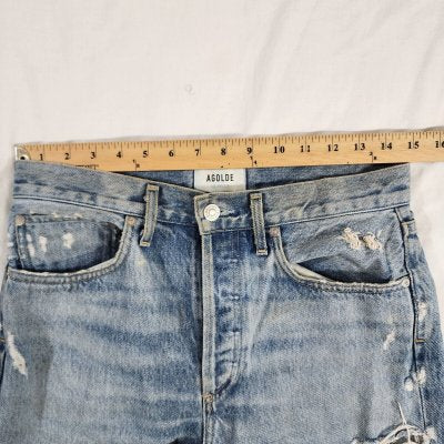 Agolde Women's 90's Jean Distressed Tattered Light Wash Button 30W / 28L - GOOD