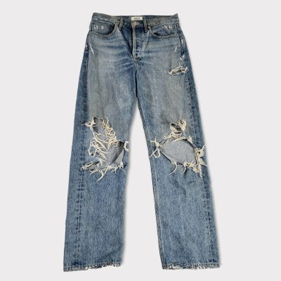 Agolde Women's 90's Jean Distressed Tattered Light Wash Button 30W / 28L - GOOD